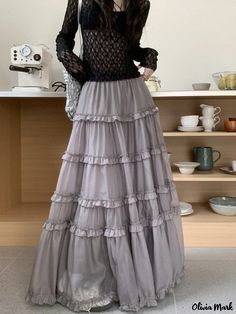 Olivia Mark - Sweet Cake Print High-Waisted A-Line Skirt with Large Flare Umbrella Hem Fairy Skirt Big Skirt, Big Skirts, Cake Dress, Layer Skirt, Fairy Skirt, Cake Printing, Sweet Cake, Dress Stretch, Dress Cake