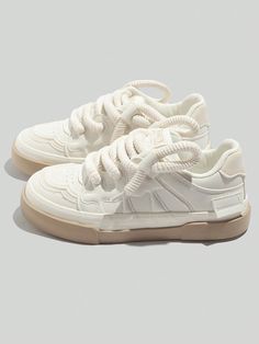 Women's White Casual Lace-Up Skateboard Shoes, Fashionable Versatile Leather Sporty Sneakers For Spring Autumn Beige         Women Shoes, size features are:Bust: ,Length: ,Sleeve Length: Sporty Shoes Women, Luxury Sneakers Men, Beige Sneakers, Pretty Shoes Sneakers, Skateboard Shoes, White Flat, Casual Sneakers Women, Sneakers Mode, Swag Shoes