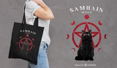 Samhain black cat tote bag design Cat Tote Bag, Cats Tote Bag, Cat Tote, A Black Cat