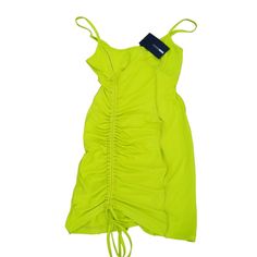 New With Tags. Cute Front Drawstring Pull Accent And Adjustable Shoulder Straps. Made Of Polyester, Spandex Blend. Color Is A Neon Green With Yellow Highlights. Photo #6 Is Model, Not The Same Color. Measurements In Photo. From A Smoke Free And Cat/Dog Friendly Home. (15) Yellow Ruched Fitted Bodycon Dress, Fitted Ruched Yellow Bodycon Dress, Green Stretch Bodycon Dress For Summer, Casual Green Ruched Bodycon Dress, Green Stretch Bodycon Beach Dress, Spring Green Ruched Bodycon Dress, Yellow Ruched Bodycon Dress, Yellow Stretch Dress With Spaghetti Straps, Trendy Yellow Spaghetti Strap Dress