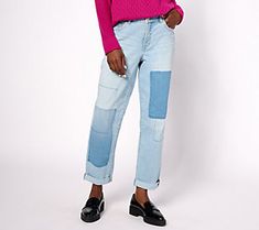 It's time to patch things up with the boyfriend. Nooo, not that boyfriend. We're talking about these LOGO boyfriend jeans. With playful shadow-patch details and rolled cuffs (so versatile!), this fresh take combines a cool-casual vibe with an utterly comfortable fit.  These jeans pair with practically everything -- cuffed or uncuffed. Consider canvas sneaks and a classic tee (we're loving that laid-back look), or your beloved ankle boots and an oversized blazer when it's chillier. And dress 'em Colorful Heels, The Boyfriend, Lori Goldstein, Patched Jeans, Relaxed Jeans, Shank Button, Oversized Blazer, Athletic Apparel, Curvy Fashion