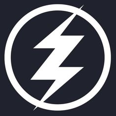 the flash logo in white on a black background with a circle around it that says, `