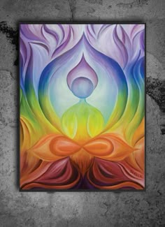 a painting on the wall with an abstract design and colors that appear to be in flames