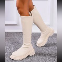 Color: Beige Size: 7.5 Never Worn Classic Boots Woman, Chunky Sole Boots, Minimalist Boots, Beige Boots, Comfy Boot, Leather Cuts, Boots Women Fashion, Classic Boots, Latest Fashion For Women