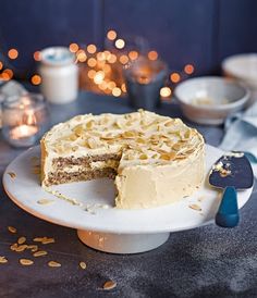 a cake on a plate with one slice missing