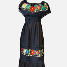 Never Used, Came From Mexico, Size S Black Spring Fiesta Dress, Black Dresses For Spring Fiesta, Black Short Sleeve Dress For Fiesta, Casual Fitted Dresses For Fiesta, Mexico Dress, Strapless Dress, Colorful Dresses, Womens Dresses, Women Shopping