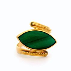 -Stone(s)- (1) Natural Genuine Malachite - Marquise Cabochon - Bezel Set - Vivid Green Color w/ Striations  - 17.30 x 7.66mm (approx.) Material: 9k Yellow Gold Weight: 4.10 Grams Ring Size: 7.0 (fitted on finger, please contact us prior to purchase with sizing inquiries) Ring Width: 17.67mm (0.69") (top of the ring - north to south) - 2.8mm (bottom of the shank) Ring Height: 5.74mm (rise off finger) Condition: Original finish & patina, light surface scratches. Excellent condition! Stock Number: 14k Gold Green Turquoise Ring As A Gift, Green Marquise Hallmarked Jewelry, Cocktail Ring, Cocktail Rings, Bezel Setting, Green Colors, Patina, Jewelry Rings, Ring Size