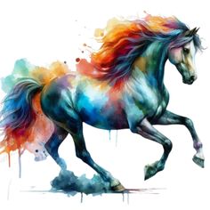 a painting of a horse with colorful paint splatters on it's body