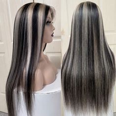 Text Decoration Ideas, Straight Lace Wig, Platinum Highlights, Platinum Blonde Highlights, Block Text, Black Hair With Highlights, Virgin Hair Wigs, Display Table, Lace Front Human Hair Wigs