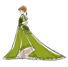 a drawing of a woman in a green dress