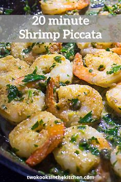 cooked shrimp with herbs in a skillet on the stove, ready to be eaten