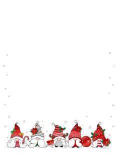 a christmas border with santa hats and snowmen