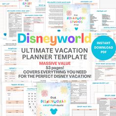 the ultimate disney world vacation planner and printables bundle is shown in this image