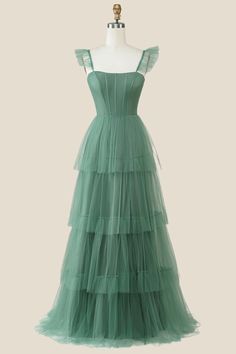 Floor-length Tulle Dress With Ruffles, Blue Floor-length Gown With Ruffles, Light Blue Tiered Dress With Ruffles, Green Floor-length Dress With Ruffles, Blue Tiered Tulle Dress, Dark Green Prom Dress, Black Lace Formal Dress, Black Lace Evening Dress, Red Lace Prom Dress