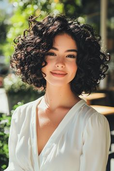 Embrace your natural curls with this stunning wolf cut that perfectly combines texture and flair! This playful and vibrant hairstyle enhances the beauty of curly hairstyles, giving you a fresh and lively look. The layered effect of the wolf cut adds depth and movement, allowing your curls to shine. Whether you’re going for casual or glam, this edgy twist on traditional curly hairstyles is sure to turn heads! Shoulder Length Shag Curly, Short Curly Haircuts Curtain Bangs, 3b Curly Short Hair, Medium Bob Curly Hair, 3a 3b Hairstyles, Back Of Curly Hair, Spanish Curly Hair, Funky Curly Hair