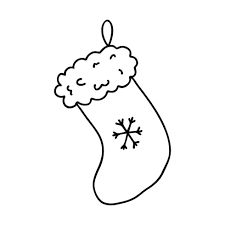 a black and white drawing of a christmas stocking