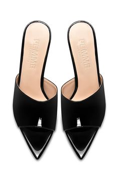 Pointed toes without the pain ! Gianni Patent Mule - Black – Femme Pointed toes without the pain ! Elle Spain, Patent Heels, Black Suede Pumps, Suede Mules, Pink Heels, 5 Inch Heels, Leather Mules, Suede Pumps, Metallic Leather