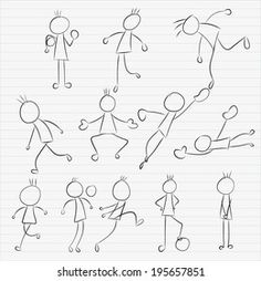 a set of hand drawn stick figures with different poses and gestures for children to draw