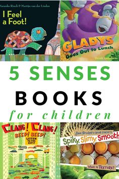 five books for children with the title, 5 sensess books for children's