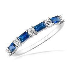 18K Gold Diamond Anniversary Wedding Ring 4 Blue Baguette Sapphires and 5 Round Brilliant 0.57ctw Sapphire Wedding Bands, Sapphire Diamond Wedding Band, Sapphire And Diamond Band, Ruby Rings, Cool Wedding Rings, Sapphire Band, Peoples Jewellers, Wedding Anniversary Rings, Diamond Anniversary Rings