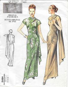 1948 Vintage VOGUE Sewing Pattern DRESS B34"-36"-38" (R390)   | eBay Vogue Sewing Patterns Vintage4me2, Vogue Sewing Patterns Vintage, Vogue Dress Patterns 2022, Vogue Vintage, Vogue Sewing, Vintage Vogue, Evening Dress, Sewing Pattern, Vogue