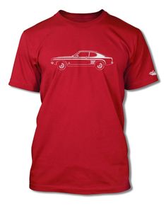 a red t - shirt with a white car on it