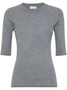 heather grey ribbed speckle knit crew neck short raglan sleeves straight hem Knitted Tops, Van Cleef Arpels, Lady Dior, David Yurman, Brunello Cucinelli, Valentino Garavani, Raglan Sleeve, Christian Dior, Saddle