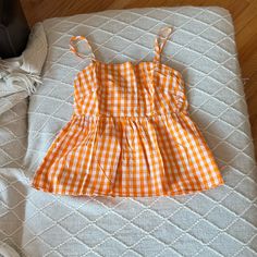 New With Tags Size 00 Or Double Zero J. Crew Factory Adjustable Cami Strap Top With Orange And White Plaid Coloring. Super Cute And Lightweight. Pictures Include Measurements And Info. On Material Composite. Epic Clothes, Double Zero, Strap Top, Strap Tops, J Crew Factory, White Plaid, Color Orange, J Crew, Super Cute