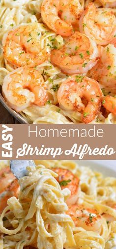 pasta with shrimp and parmesan sauce in a bowl