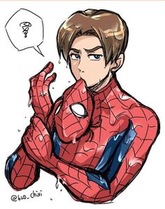 a drawing of spider - man holding his hands up to the side with an empty thought bubble above it