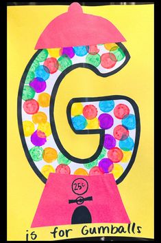 the letter g is for gumball machine made out of construction paper and colored crayons