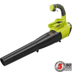 The unique jet fan design of the RYOBI cordless blower optimizes air flow to produce Gas-Like Power at 155 MPH and 300 CFM. The cordless jet fan blower blasts through wet and dry leaves and debris and is ideal for lawns and hard surfaces. Other product features include a variable speed trigger for air speed control and an overall sleek design with a soft grip handle for user comfort. It starts quickly and easily, without the hassle of gas and oil. The product includes the tool only; battery and charger sold separately. Works with all RYOBI 40-Volt lithium-ion tools and batteries Jet fan design for gas-like power Ideal for wet and dry leaves on lawns and hard surfaces Variable speed trigger for adjustable clearing power Soft grip handle for user comfort 5-year limited warranty California re Leaf Sweeper, Ryobi Battery, Ryobi Tools, Recondition Batteries, Dry Leaves, Jet Fan, Power Tool Batteries, Electronic Recycling, Cordless Tools