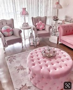 a pink living room with princess furniture and accessories