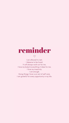 a pink poster with the words reminder on it