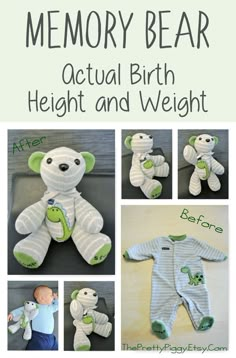 an advertisement for a baby's memory bear with pictures of the teddy bear and other items