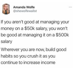 a tweet with the caption if you aren't good at managing your money on a $ 50k slay, you won't be good at managing it on a $ 500k salary