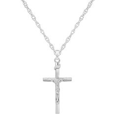 Keep your faith close to your heart when you don this sterling silver crucifix pendant. Keep your faith close to your heart when you don this sterling silver crucifix pendant.Click on this JEWELRY & WATCHES GUIDE to learn about fit, styles, materials and more! Pendant size: 1 5/8"L x 3/4"W Chain length: 18 in. Chain type: rope Clasp: spring-ring Metal: sterling silver Finish: polished Packaging: boxed Please note, due to the high value of this item, a signature may be required upon delivery. Siz Metal Rings, Spring Rings, Chain Lengths, Cross Pendant, Cross Necklace, Jewelry Necklace Pendant, Jewelry Watches, Silver Necklace, Jewelry Necklaces