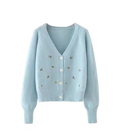 Knitted type  	 Floral embroidery  	 Button placket  	 V-neck  	 Relaxed fit  	 Note: Inner top not included Net Stockings, Flower Cardigan, Argyle Cardigan, Fashion Chingu, White Confetti, Beige Plaid, Embroidered Cardigan, Collar Cardigan, Cardigan Shirt