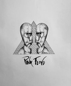 a drawing of two faces with the words pink floyd on it