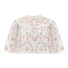 Needle And Thread Sweet Petal Embroidered Tulle Cape Nwt Size: M Spring Evening Blouse With Floral Embroidery, Multicolor Floral Embroidered Top For Wedding, Elegant Lace Top With Floral Embroidery, Floral Embroidered Spring Evening Blouse, Feminine Floral Embroidered Wedding Tops, Feminine Floral Embroidered Tops For Weddings, Spring Wedding Blouse With Intricate Embroidery, Long Sleeve Embroidered Top For Spring Wedding, Embroidered Organza Tops For Wedding