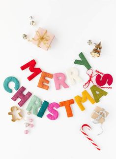 the word merry christmas spelled with letters and decorations