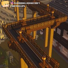 an image of a train crossing over a bridge in minecraft with lots of tracks