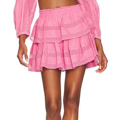 Nwt. Color Is Rose Bloom Our Best Selling Ruffle Mini Skirt Returns For The Season. She Features Intricate Inset Lace Trims And Allover Pintuck Details. The Elasticated Waistband And Double Lining Offers Flexibility In Comfort And Styling. Tiered Ruffles Exude Effortless Femininity. The Mini Is Finished With A Frayed, Raw Hem For Added Playfulness. Complete The Look With Our Nora Top. *Due To The Nature Of The Hand Dye Process, Colors May Vary From What Is Pictured. Details 100% Cotton Made In I Pink Ruffled Skirt For Daywear, Pink Feminine Skirt With Ruffle Hem, Chic Pink Ruffled Mini Skirt, Feminine Pink Skirt With Ruffle Hem, Chic Pink Mini Skirt For Brunch, Pink Tiered Skirt For Daywear, Spring Feminine Mini Skirt For Daywear, Pink Ruffled Skirt For Day Out, Ruffled Mini Skirt For Daywear