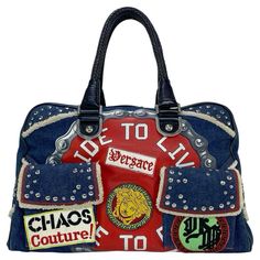 Couture Denim, Vacation Wardrobe, Oversized Tote Bag, Biker Chic, Linda Evangelista, Oversized Tote, Bags For Men, Versace Bags, Donatella Versace