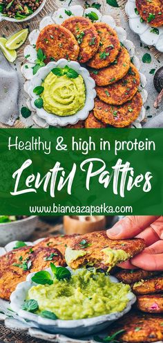 healthy and high in protein lenti patties with guacamole