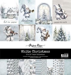 white christmas papers with santa claus and snowflakes on the front, in various styles