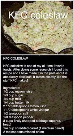 the recipe for kfc coleslaw is shown