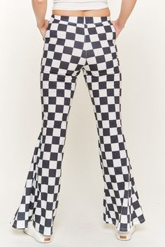 The Checkered Pants, a perfect addition to your wardrobe. Expertly crafted with a high waist, boot cut design, and stretch fabric, these pants offer both style and comfort. With the added bonus of pockets, these pants are perfect for any occasion. Available in S-XL. Made in the USA. Restoration Hardware Style, Tennessee Orange, Checkered Pants, Checkered Print, Elastic Waist Pants, Shoes With Jeans, Waist Pants, Cut Design, Jeans Dress