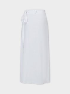 Achieve effortless style with our Linen Wrap Skirt-White. The wrap design adds an elegant touch, while the crisp white color is perfect for any occasion. White Plain Bottoms For Summer, Plain White Summer Bottoms, White Maxi Skirt For Summer Daywear, Chic White Maxi Skirt For Daywear, Chic White Maxi Skirt For The Beach, Chic White Maxi Skirt For Beach, Elegant Summer Wrap Skirt With Tie Waist, White Fitted Wrap Skirt For Spring, White Flowy Maxi Skirt For Daywear