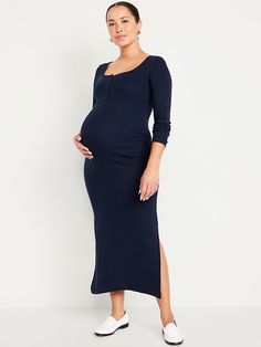 Maternity Long-Sleeve Henley Midi Dress | Old Navy Midsize Maternity Fashion, Midsize Maternity, Old Navy Maternity, Maternity Fashion, Maternity Dresses, Nursing, Old Navy, Scoop Neck, Jumpsuit